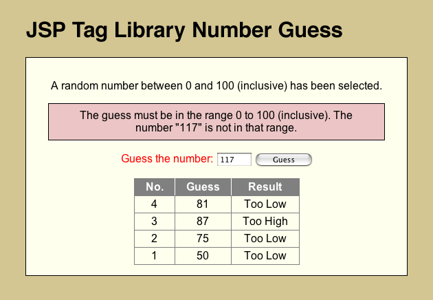 JSP implementation of Number Guess game upon receipt of bad input.